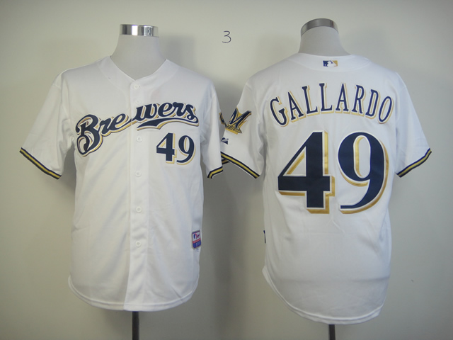 Men Milwaukee Brewers #49 Gallardo Whtie MLB Jerseys